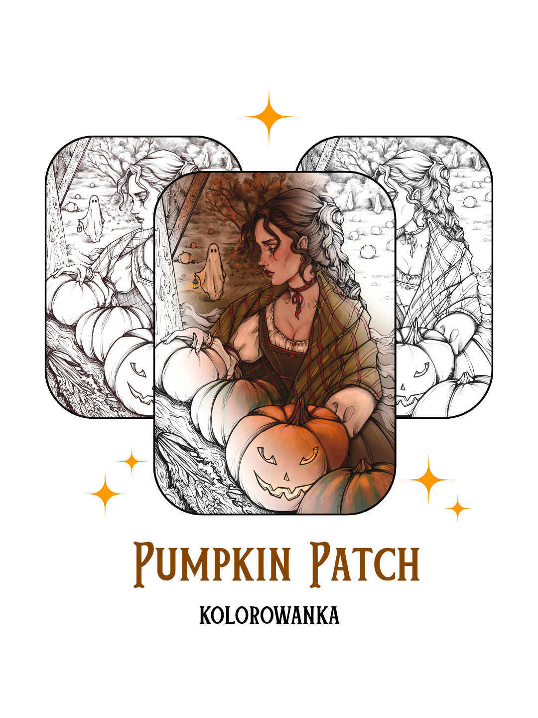 Jesienna olorowanka do druku, plik cyfrowy do pobrania na Halloween