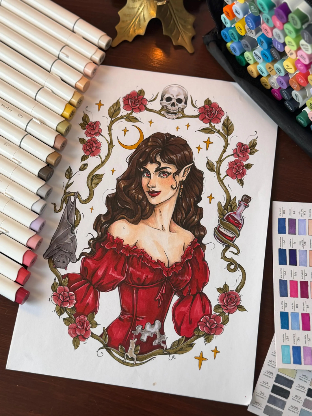 Gotycka kolorowanka cyfrowa do druku w stylu fantasy dla miłośników romantasy i mrocznych opowieści