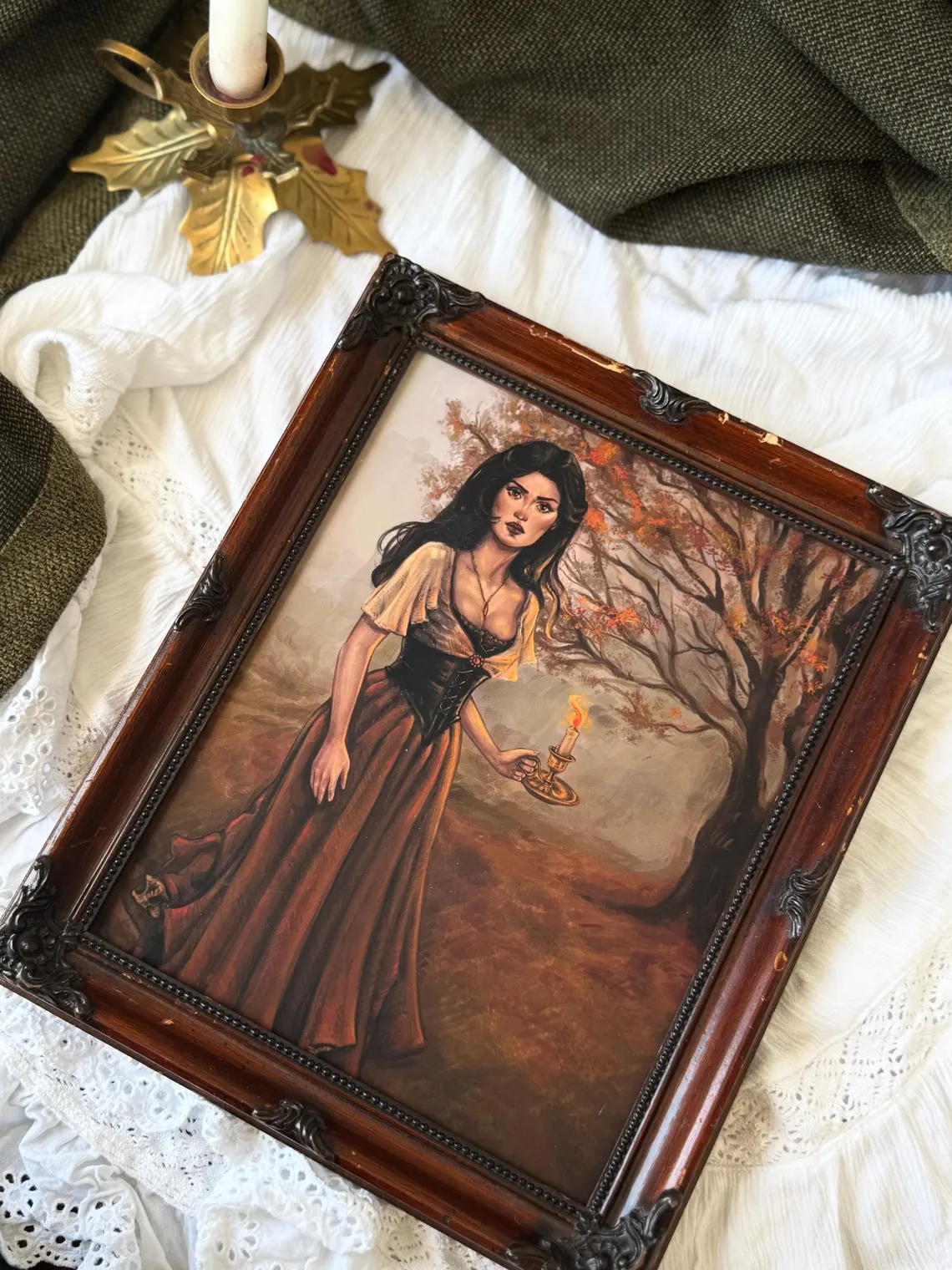 Oprawiony wydruk Fine Art - wiktoriańska jesienna dekoracja w drewnianej ramie vintage - obrazek 3