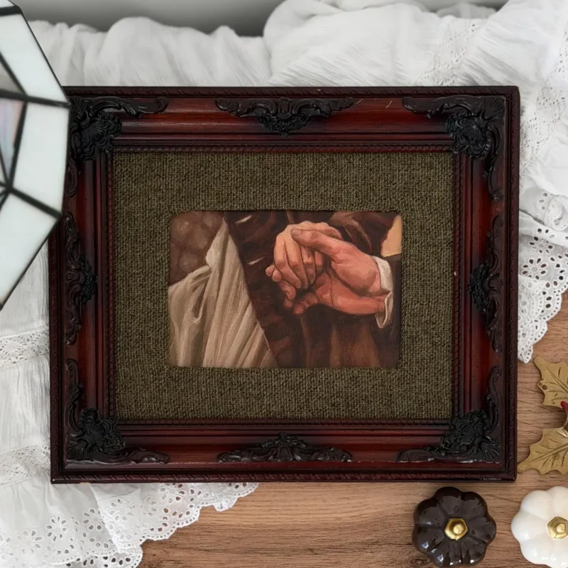 Oryginalny obraz olejny w ozdobnej drewnianej ramie vintage - romantyczna scena inspirowana Jane Austen